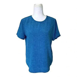 Equipment Femme Blue And Black Dotted Silk Short Sleeve Crew Neck Blouse XS